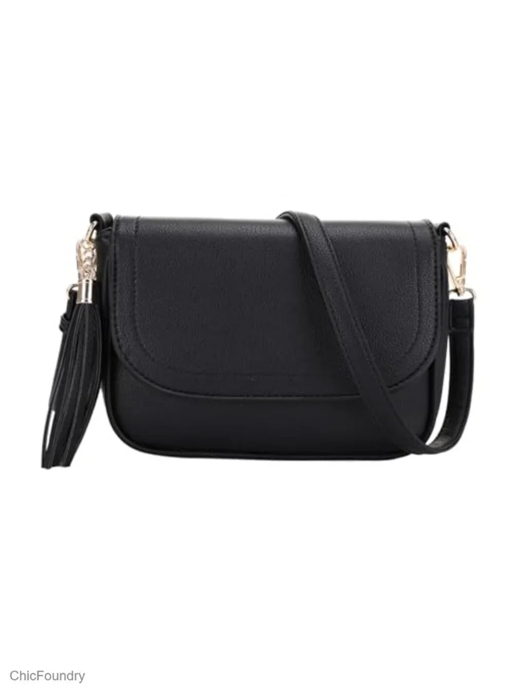 Small Crossbody Bag with Tassel Flap Saddle Vegan Leather Shoulder Purse